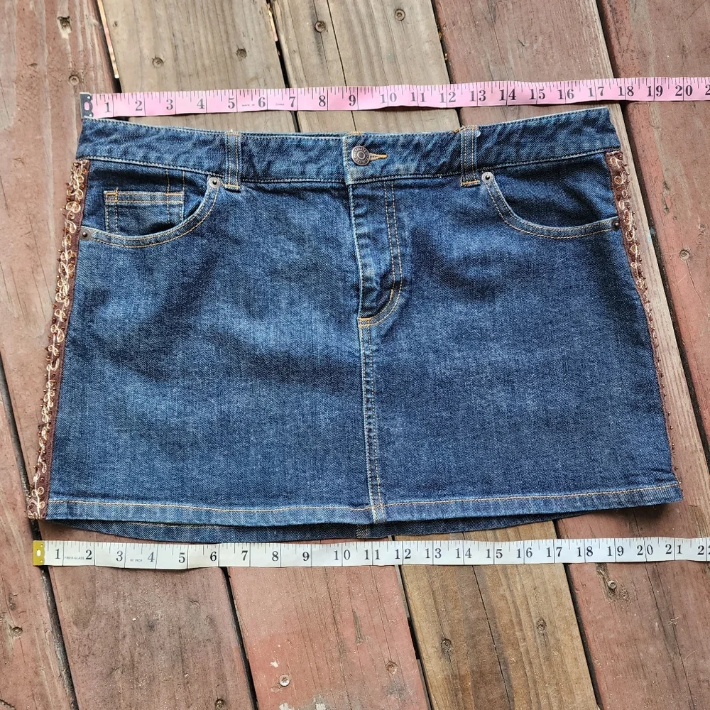 The Limited Beaded Y2K Boho Denim Jean Mini Skirt